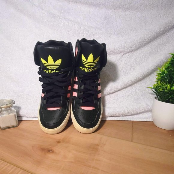RARE Adidas Exataball Sneakers- Black, pink, yellow, and white, size 8 (womens) - Picture 4 of 5